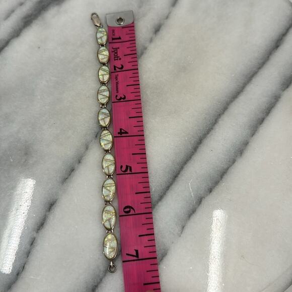 Sterling silver opal inlay oval link bracelet - Picture 7 of 7